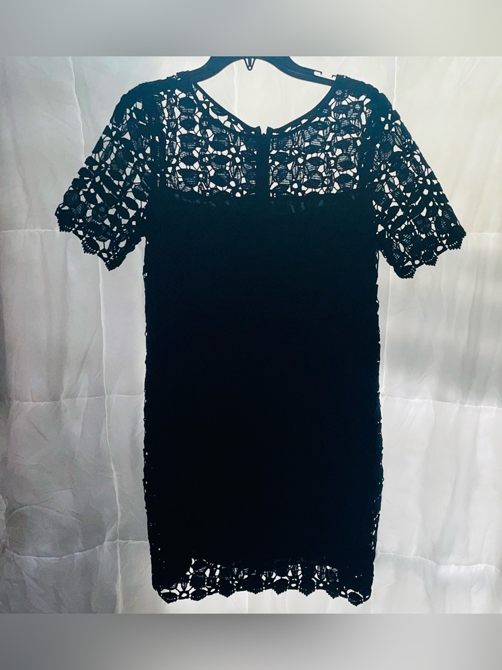 Laundry Navy Blue Crochet Lace Short Sleeve Dress Size Small